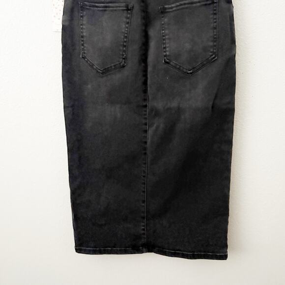 FREE PEOPLE | Maddie Denim Midi Skirt Front Slit Black Jean Pencil | 28, 6 - Picture 6 of 8